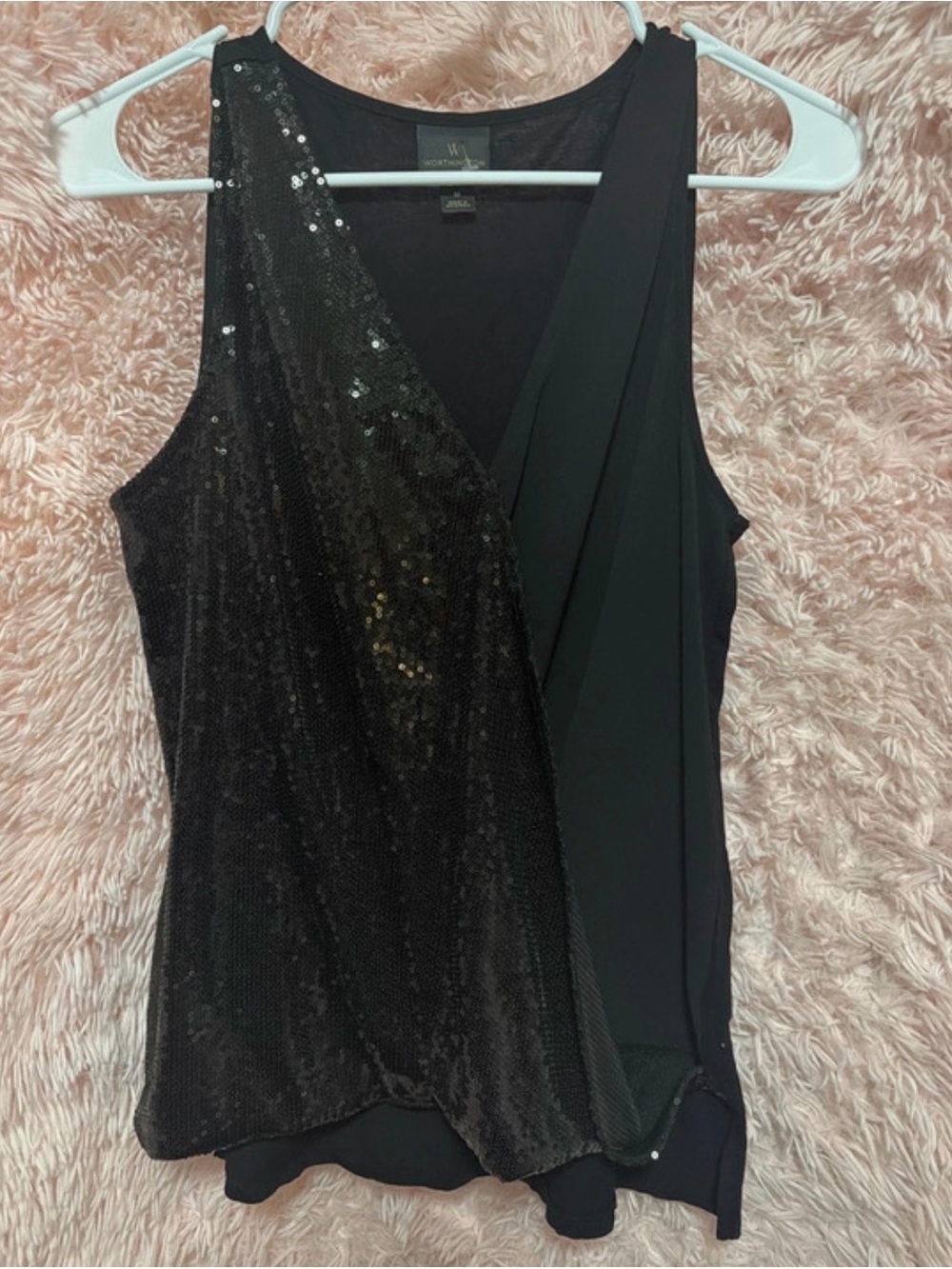 NWOT Worthington Black Sequin Draped V-Neck Sleeveless Top